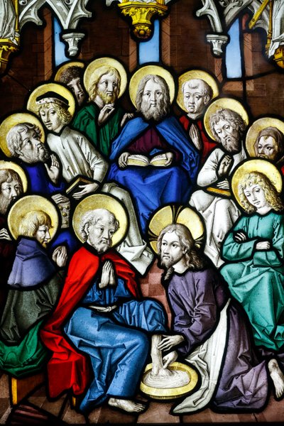 Oeuvre Notre-Dame Museum, Glas-in-loodraam, Christus wast de voeten van de apostelen door Unbekannt