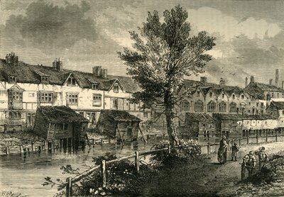 Oude huizen in London Street, Dockhead, circa 1810 door Unbekannt