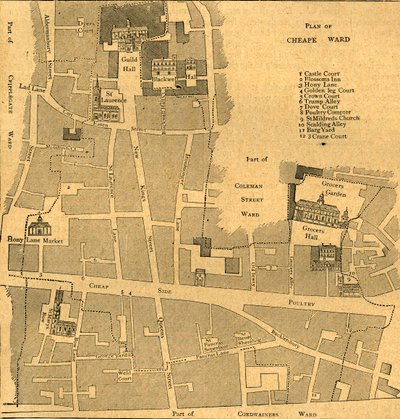 Oude kaart van de wijk Cheap - rond 1750, 1897 door Unbekannt