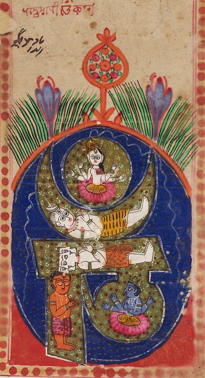 Om mantra met figuren van godheden, 19e eeuw door Unbekannt