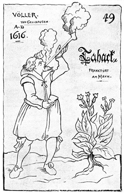 Een van de vroegste illustraties van roken, 1616, 1890 door Unbekannt