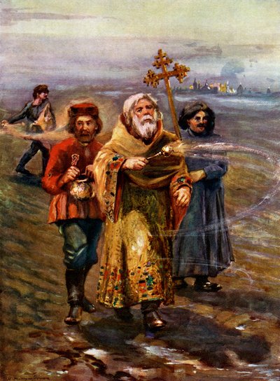 Orthodoxe priester zegent de grond, Rusland door Unbekannt