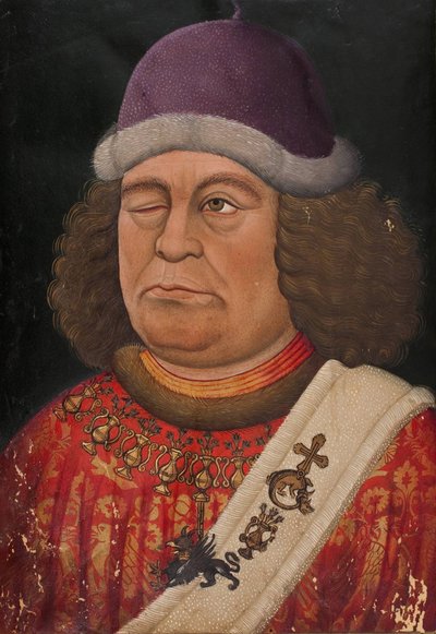 Oswald von Wolkenstein. Frontispice van de Liederhandschrift B, ca. 1432 door Unbekannt