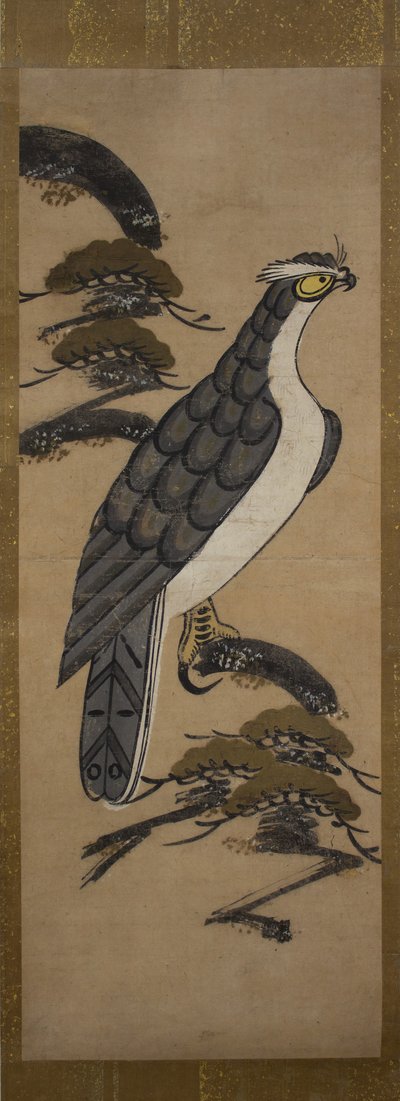 Otsu-e van een valk op een dennenboom door Unbekannt