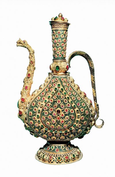 Ottomaanse kunst: gouden kruik, ingelegd met edelstenen. Goudsmeedkunst 17e eeuw. door Unbekannt