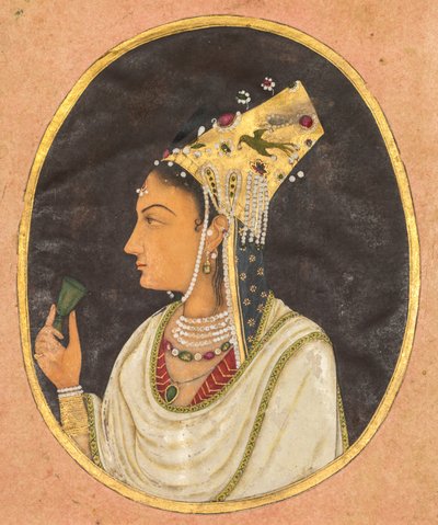 Ovaal portret van een vrouw in een Chaghtai-hoed, ca. 1740-50 door Unbekannt