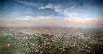 Overzicht van Parijs, genomen vanuit het observatorium in een ballon door Unbekannt