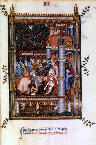 Heidense priesters verwelkomen Sisinnius bij de poorten van Parijs, 1317 door Unbekannt