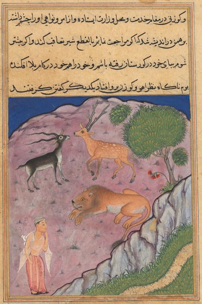 Pagina uit Verhalen van een papegaai Tuti-nama: Eenentwintigste nacht: De Brahmaan..., c. 1560 door Unbekannt