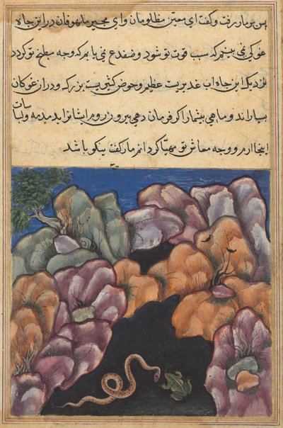 Pagina uit Verhalen van een Papegaai Tuti-nama: Zesentwintigste nacht: De slang komt binnen..., c. 1560 door Unbekannt