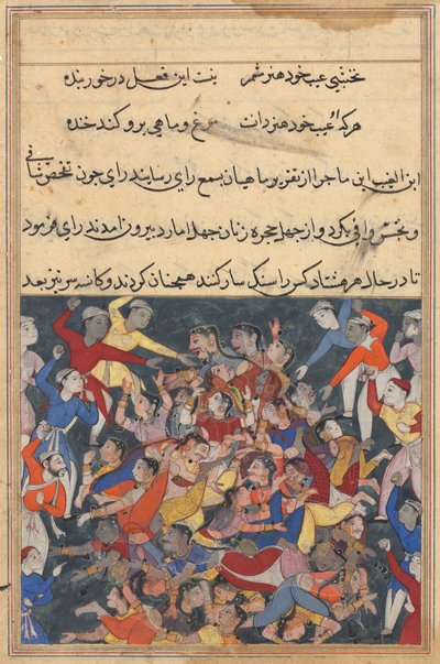 Pagina uit Verhalen van een papegaai Tuti-nama: Drieëntwintigste nacht: De veertig vrouwen..., ca. 1560 door Unbekannt