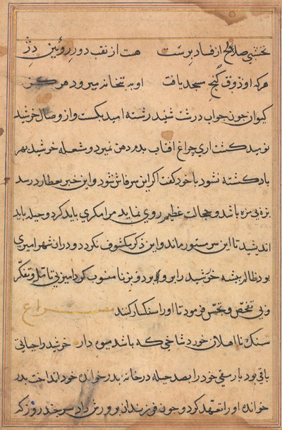 Pagina uit Verhalen van een papegaai Tuti-nama: tekstpagina, ca. 1560 door Unbekannt