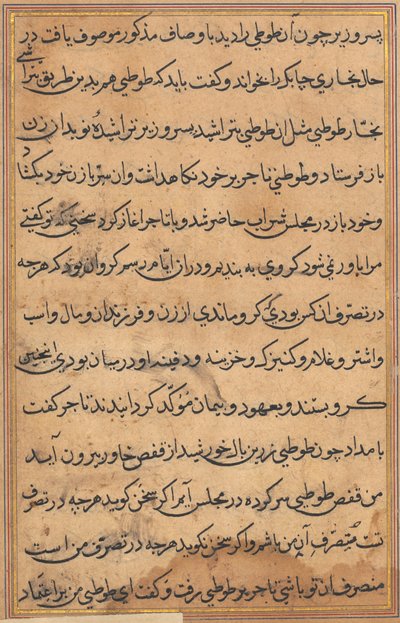 Pagina uit Verhalen van een Papegaai Tuti-nama: tekstpagina, ca. 1560 door Unbekannt