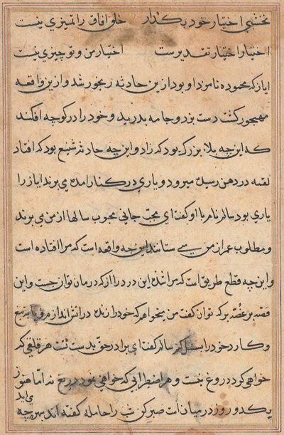 Pagina uit Verhalen van een Papegaai Tuti-nama: tekstpagina, ca. 1560 door Unbekannt