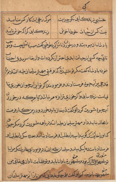 Pagina uit Verhalen van een Papegaai Tuti-nama: tekstpagina, ca. 1560 door Unbekannt