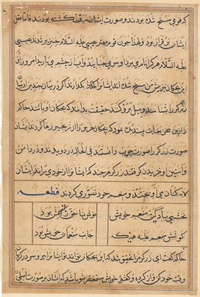 Pagina uit Verhalen van een Papegaai Tuti-nama: tekstpagina, ca. 1560 door Unbekannt