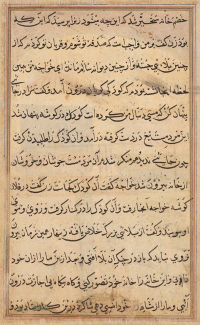 Pagina uit Verhalen van een Papegaai Tuti-nama: tekstpagina, ca. 1560 door Unbekannt