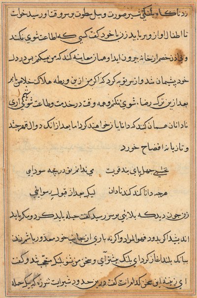 Pagina uit Verhalen van een Papegaai Tuti-nama: tekstpagina, ca. 1560 door Unbekannt