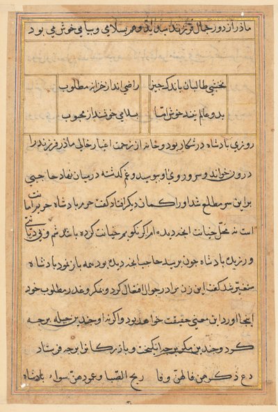 Pagina uit Verhalen van een Papegaai Tuti-nama: tekstpagina, ca. 1560 door Unbekannt