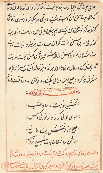 Pagina uit Verhalen van een papegaai Tuti-nama: tekstpagina, ca. 1560 door Unbekannt