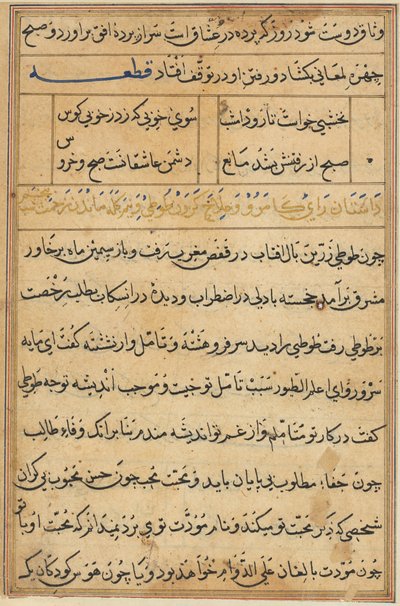 Pagina uit Verhalen van een Papegaai Tuti-nama: tekstpagina, ca. 1560 door Unbekannt