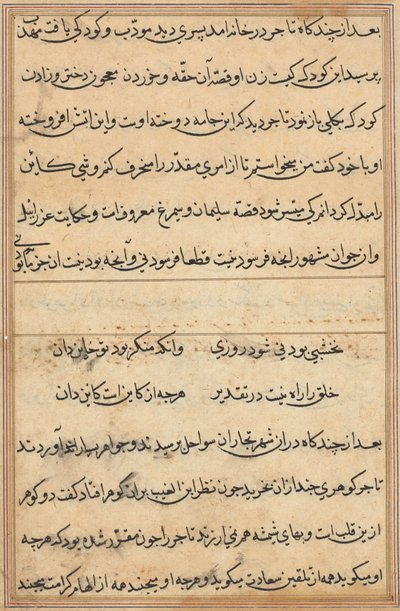 Pagina uit Verhalen van een papegaai Tuti-nama: tekstpagina, ca. 1560 door Unbekannt