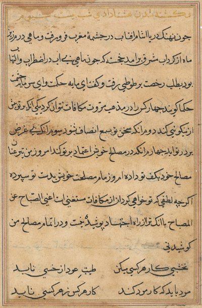 Pagina uit Verhalen van een Papegaai Tuti-nama: tekstpagina, ca. 1560 door Unbekannt