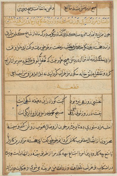 Pagina uit Verhalen van een Papegaai Tuti-nama: tekstpagina, ca. 1560 door Unbekannt