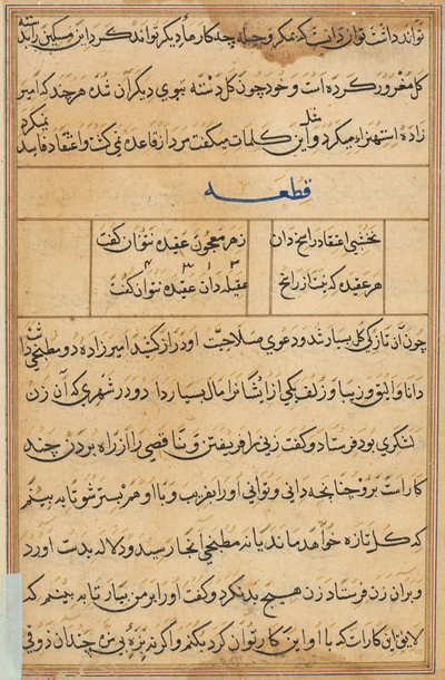 Pagina uit Verhalen van een papegaai Tuti-nama: tekstpagina, ca. 1560 door Unbekannt