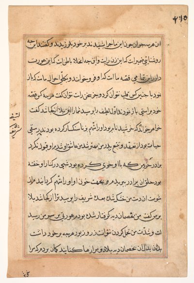 Pagina uit Verhalen van een papegaai Tuti-nama: tekstpagina, ca. 1560 door Unbekannt
