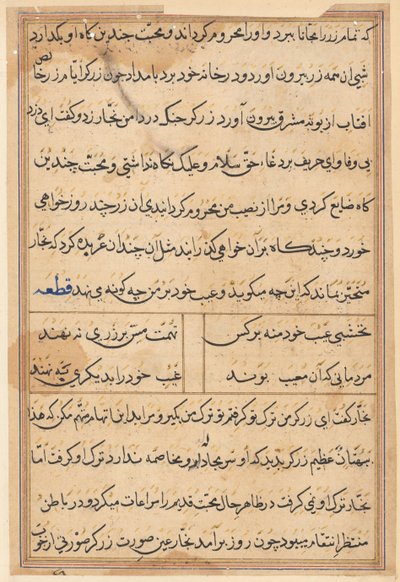 Pagina uit Verhalen van een Papegaai Tuti-nama: tekstpagina, ca. 1560 door Unbekannt