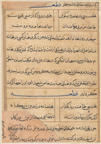 Pagina uit Verhalen van een papegaai Tuti-nama: tekstpagina, c. 1560 door Unbekannt
