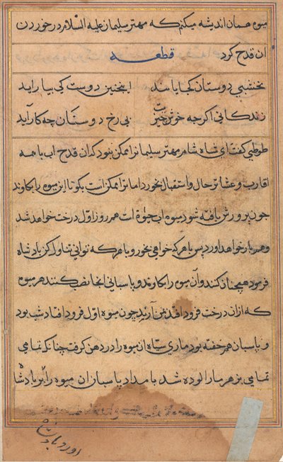 Pagina uit Verhalen van een papegaai Tuti-nama: tekstpagina, c. 1560 door Unbekannt