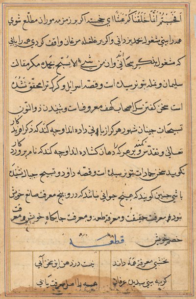 Pagina uit Verhalen van een Papegaai Tuti-nama: tekstpagina, ca. 1560 door Unbekannt