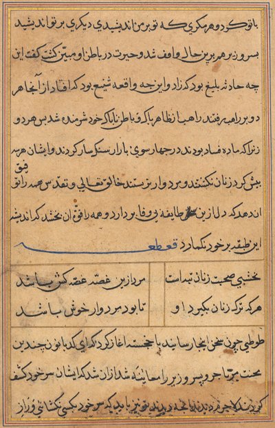Pagina uit Verhalen van een Papegaai Tuti-nama: tekstpagina, ca. 1560 door Unbekannt
