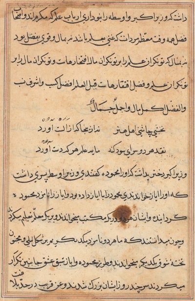 Pagina uit Verhalen van een Papegaai Tuti-nama: tekstpagina, ca. 1560 door Unbekannt