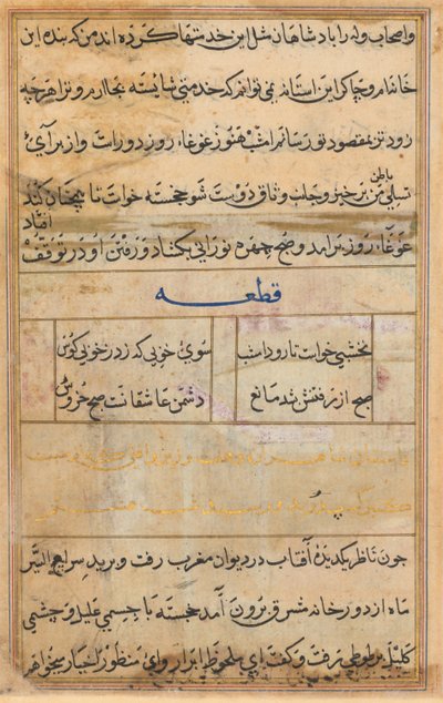 Pagina uit Verhalen van een Papegaai Tuti-nama: tekstpagina, ca. 1560 door Unbekannt