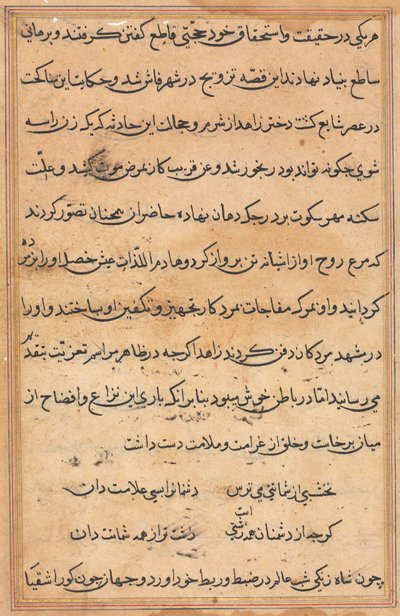 Pagina uit Verhalen van een Papegaai Tuti-nama: tekstpagina, c. 1560 door Unbekannt