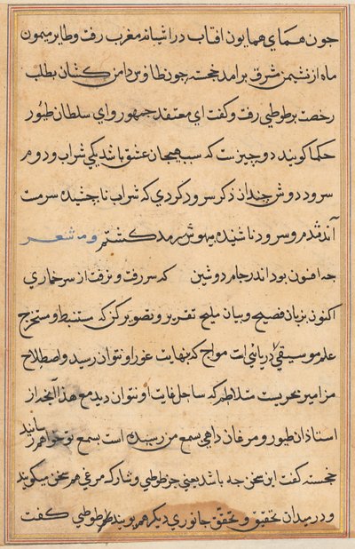 Pagina uit Verhalen van een Papegaai Tuti-nama: tekstpagina, c. 1560 door Unbekannt