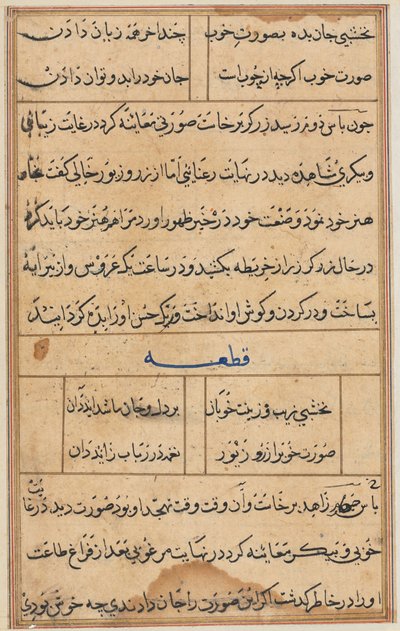 Pagina uit Verhalen van een Papegaai Tuti-nama: tekstpagina, ca. 1560 door Unbekannt