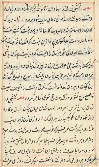 Pagina uit Verhalen van een Papegaai Tuti-nama: tekstpagina, ca. 1560 door Unbekannt