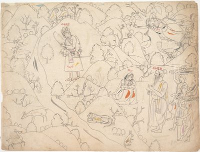 Pagina uit een verspreid Ramayana-verhaal van Rama, eerste kwart van de 19e eeuw door Unbekannt