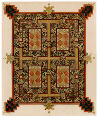 Pagina uit de Lindisfarne-evangeliën, 710-721 AD door Unbekannt