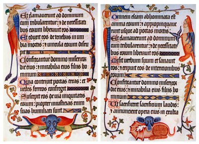 Pagina van geïllustreerde tekst uit de Luttrell Psalter, ca. 1300-ca. 1340 door Unbekannt
