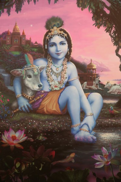 Schilderij van hindoegod Krishna als kind. India door Unbekannt