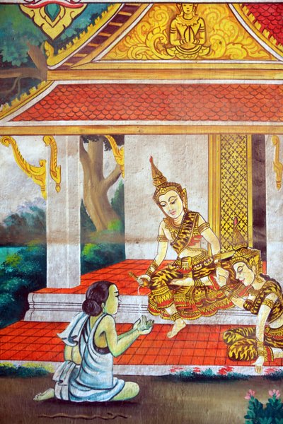 Schilderij dat het levensverhaal van Shakyamuni Boeddha afbeeldt, Wat Naxai, Vientiane, Laos door Unbekannt