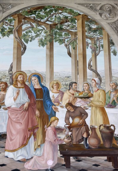 Schilderij in de Visitatiekerk in Ein Kerem: de bruiloft te Kana, Ein Kerem, Israël door Unbekannt