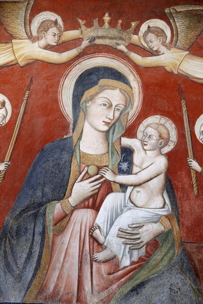 Schilderij in de basiliek van Santa Caterina, Galatina, Apulië: Engelen kronen Maria met Jezus, Galatina, Italië door Unbekannt