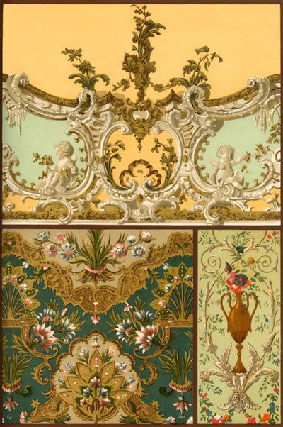 Schilderij, lederen wandtapijt, stucornamenten, Frankrijk en Duitsland, 17e en 18e eeuw, 1898 door Unbekannt