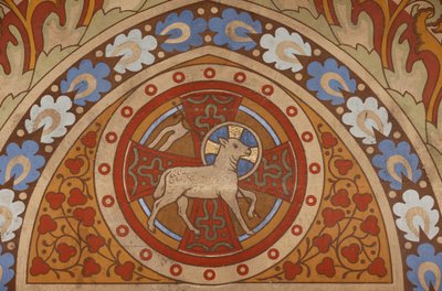 Schilderij van Christus het Lam in de Sint-Matthiaskerk, Boedapest, Hongarije door Unbekannt